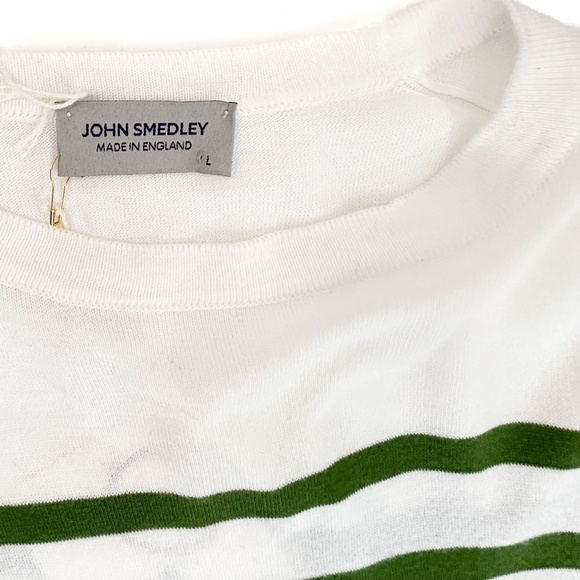 John‎ Smedley Darcy Top Green/White Stripe Lightweight Top - Size large - Picture 4 of 6